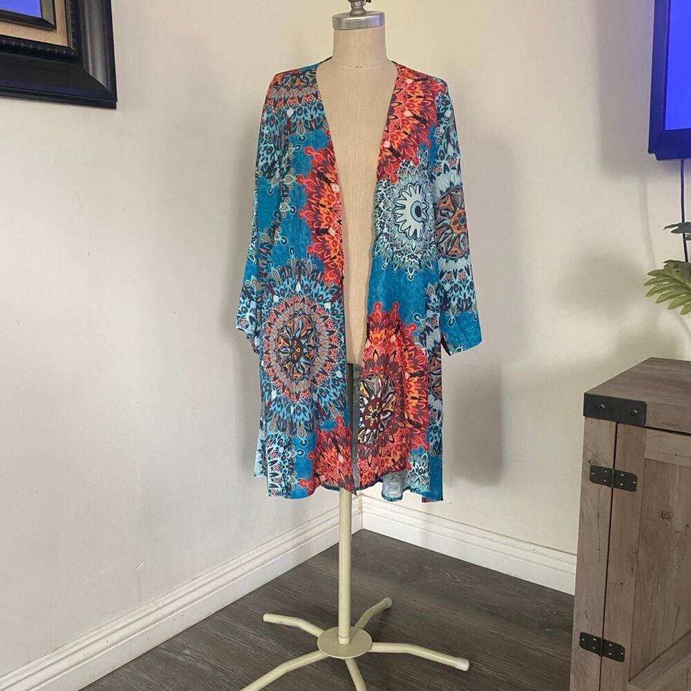 PinkMStyle Woman's Colorful Boho Kimono Swim Cover Up Cardigan Large NWT